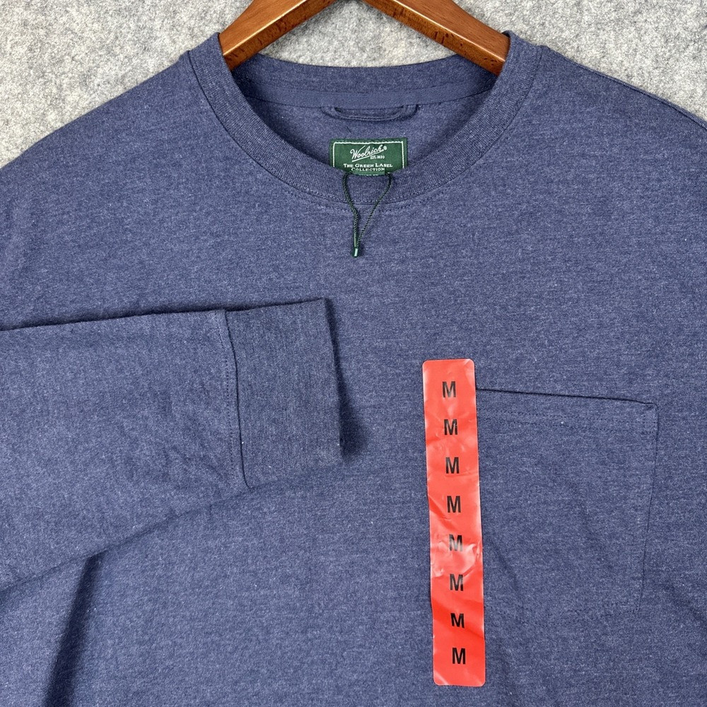 NEW Woolrich The Green Label Collection Mens Medium Blue Long Sleeve Pocket Tee